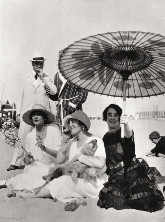 Coco Chanel, Misia Sert and Mme Philippe Berthelot on the beach at the Lido in Venice - 1925